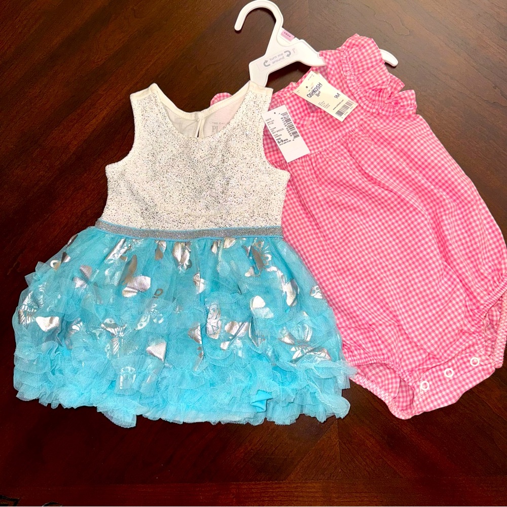 Little Baby Girl Stylish Dressy Onesies. Size 6-9 months old. NWT.